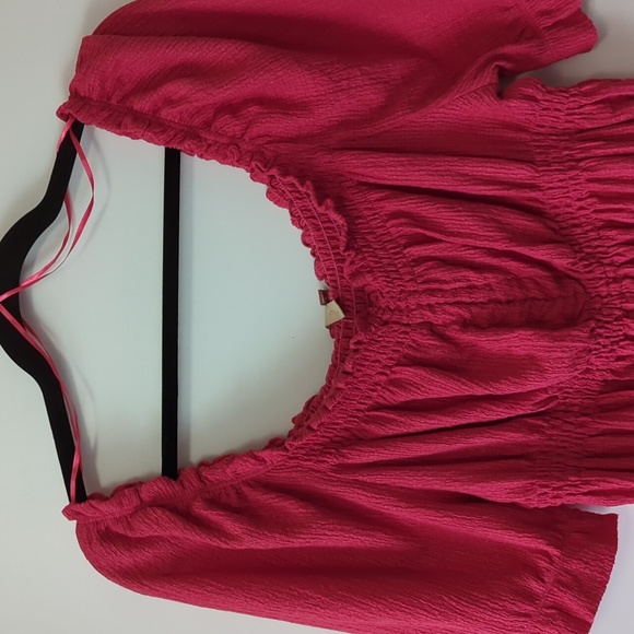 Anthropologie Pilcro Crop Top Peasant Puff Sleeves Pink - Size Large - Picture 5 of 13